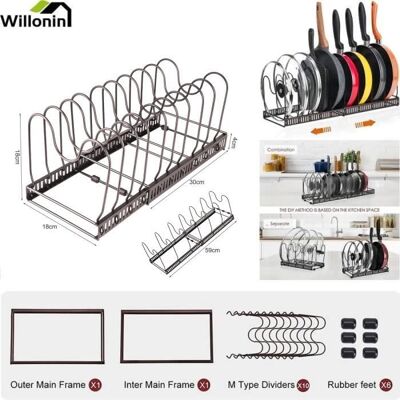 WILLONIN Rack rangement de pots Extensible 58cm Porte-casseroles avec 10 Compartiment Utiliser en combinaison ou separate - KDINFAV ZCY Noir - Publicité WILLONIN Rack rangement de pots Extensible 58cm Porte-casseroles avec 10 Compartiment Utiliser en combinaison ou separate - KDINFAV ZCY Noir - Publicité