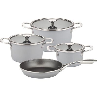 Batterie de cuisine - Tous feux dont induction - GSW - STRATOS - Acier émaillé - 7 pièces - Gris Gris - Publicité Batterie de cuisine - Tous feux dont induction - GSW - STRATOS - Acier émaillé - 7 pièces - Gris Gris - Publicité