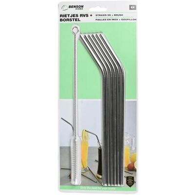 Benson paille réutilisable en acier inox 6 pailles coudées de 22.5 cm + goupillon - Publicité Benson paille réutilisable en acier inox 6 pailles coudées de 22.5 cm + goupillon - Publicité