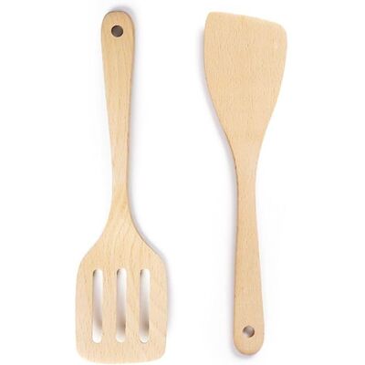 Spatule en bois de hêtre - DOK - Lot de 2 - Anti-rayures - 31 cm - Mélanger - Racler - Couper - Servir - Naturel - Publicité Spatule en bois de hêtre - DOK - Lot de 2 - Anti-rayures - 31 cm - Mélanger - Racler - Couper - Servir - Naturel - Publicité