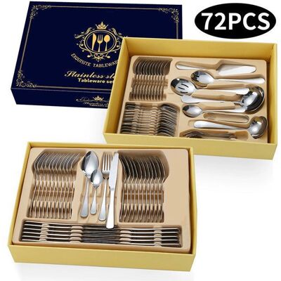 Coffret vaisselle 72 pièces - ensemble argent 72 pièces - acier inoxydable brossé - lave-vaisselle - poignée ergonomique Blanc - Publicité Coffret vaisselle 72 pièces - ensemble argent 72 pièces - acier inoxydable brossé - lave-vaisselle - poignée ergonomique Blanc - Publicité