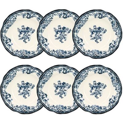 NOVASTYL Lot 6 assiettes creuses en porcelaine bleu faustine 22cm Bleu - Publicité NOVASTYL Lot 6 assiettes creuses en porcelaine bleu faustine 22cm Bleu - Publicité