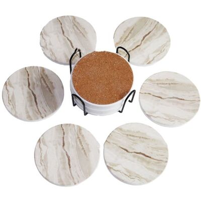 Sous-verres en céramique - GIGICIAL - Ronde - Support en métal - Motif marbre - 6 pièces Gris - Publicité Sous-verres en céramique - GIGICIAL - Ronde - Support en métal - Motif marbre - 6 pièces Gris - Publicité
