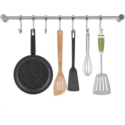 NOBRAND Barre de Cuisine Murale 40cm Porte-Ustensile à 7 Crochets Ajustables Barre de Crédence en Acier Inoxydable Chargé Max de 30kg - Publicité NOBRAND Barre de Cuisine Murale 40cm Porte-Ustensile à 7 Crochets Ajustables Barre de Crédence en Acier Inoxydable Chargé Max de 30kg - Publicité