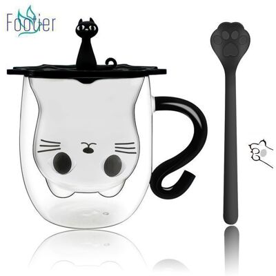Tasse à café double paroi - 260ml - Double paroi - Conserve la chaleur - Design mignon - Chat - Publicité Tasse à café double paroi - 260ml - Double paroi - Conserve la chaleur - Design mignon - Chat - Publicité