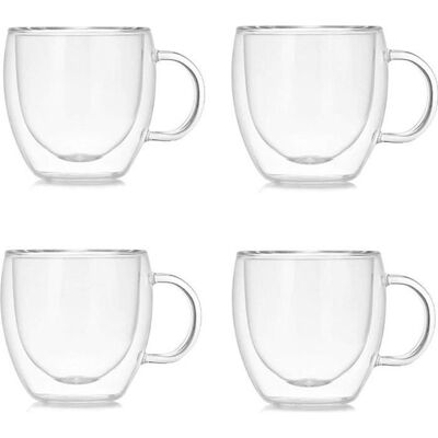 Tasse en verre borosilicate - 150 ml - Double paroi isolante - Poignée ergonomique - Set de 4 pcs Blanc - Publicité Tasse en verre borosilicate - 150 ml - Double paroi isolante - Poignée ergonomique - Set de 4 pcs Blanc - Publicité