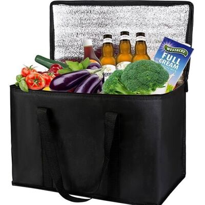 XVX Sac à provision isotherme réutilisable Sac isolant thermique avec fermeture éclair robuste pliable lavable - 41*23*33 Étiquette Noir - Publicité XVX Sac à provision isotherme réutilisable Sac isolant thermique avec fermeture éclair robuste pliable lavable - 41*23*33 Étiquette Noir - Publicité