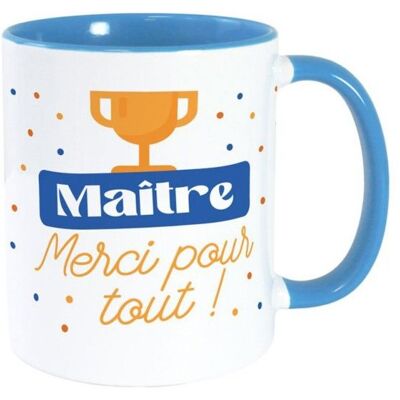 Mug Bleu Maître Merci pour Tout - Coupe de Champion Bleu - Publicité Mug Bleu Maître Merci pour Tout - Coupe de Champion Bleu - Publicité