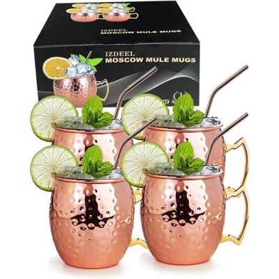 Lot de Verre Moscow Mule - CHANGM - 4Tasses - Cuivre - Avec 4 Pailles - Compatible Lave-Vaisselle - Publicité Lot de Verre Moscow Mule - CHANGM - 4Tasses - Cuivre - Avec 4 Pailles - Compatible Lave-Vaisselle - Publicité