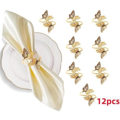 CUNEARY Ronds de serviette - métal doré design papillon 12 pièces 4.5cm mariages/anniversaires/fêtes - ronds Étiquette - Publicité CUNEARY Ronds de serviette - métal doré design papillon 12 pièces 4.5cm mariages/anniversaires/fêtes - ronds Étiquette - Publicité