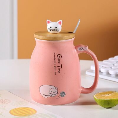 YOLISTAR Tasse de chatTasse à café en céramique mignonne avec Lovely Kitty couvercle en Cuillère en acier inoxydable 380ML Rose - Publicité YOLISTAR Tasse de chatTasse à café en céramique mignonne avec Lovely Kitty couvercle en Cuillère en acier inoxydable 380ML Rose - Publicité