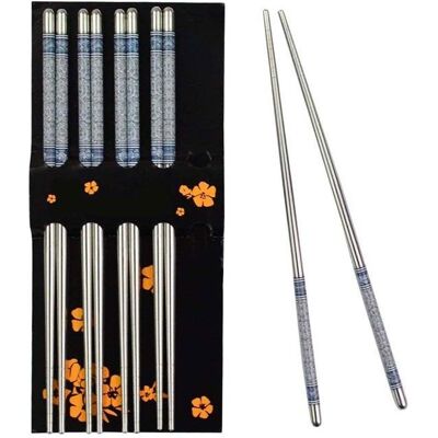 ZEAICOS Ensemble de vaisselle de 5 paires de baguettes chinoises antidérapantes en acier inoxydable à motif de porcelaine bleue et blanche - Publicité ZEAICOS Ensemble de vaisselle de 5 paires de baguettes chinoises antidérapantes en acier inoxydable à motif de porcelaine bleue et blanche - Publicité