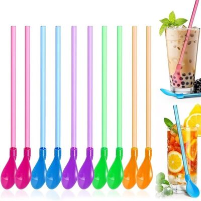 NOBRAND Lot de 10 pailles à granité granité pailles à Smoothie cuillères colorées 2 en 1 granita réutilisables - Publicité NOBRAND Lot de 10 pailles à granité granité pailles à Smoothie cuillères colorées 2 en 1 granita réutilisables - Publicité