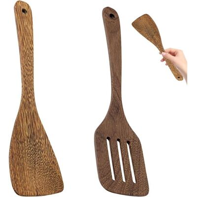 EINNENFFER 2 Spatule Bois massif Manche long 30cm Ergonomique Ustensile cuisine Poêle antiadhésive . Publicité EINNENFFER 2 Spatule Bois massif Manche long 30cm Ergonomique Ustensile cuisine Poêle antiadhésive . Publicité