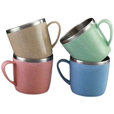 SODIAL Tasse Double Couche Anti-Brûlure en Acier Inoxydable avec Poignée en Plastique pour Café Lait Eau pour et le Bureau Bleu - Publicité SODIAL Tasse Double Couche Anti-Brûlure en Acier Inoxydable avec Poignée en Plastique pour Café Lait Eau pour et le Bureau Bleu - Publicité
