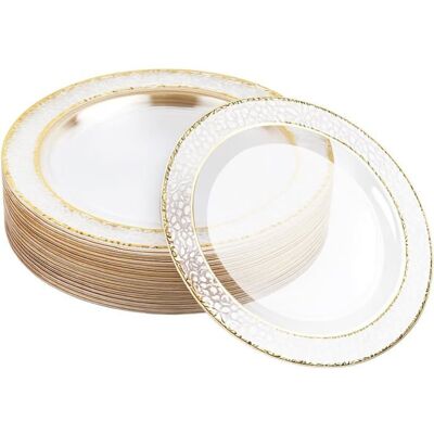 JBNIUAY Assiettes en Plastique Réutilisables 26cm avec Bordure Dorée - Solides pour Événements Festifs et Cérémonies - Publicité JBNIUAY Assiettes en Plastique Réutilisables 26cm avec Bordure Dorée - Solides pour Événements Festifs et Cérémonies - Publicité