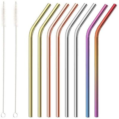 SODIAL Paquet de 10 - Pailles reutilisables de couleur en acier inoxydable - Comprend 2 longues brosses de nettoyage - Publicité SODIAL Paquet de 10 - Pailles reutilisables de couleur en acier inoxydable - Comprend 2 longues brosses de nettoyage - Publicité