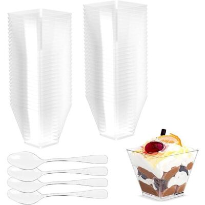 INNNB Lot de 50 Tasses à Dessert avec 50 cuillères Bols à Dessert de 60 ML gobelets à Dessert en Plastique réutilisables - Publicité INNNB Lot de 50 Tasses à Dessert avec 50 cuillères Bols à Dessert de 60 ML gobelets à Dessert en Plastique réutilisables - Publicité