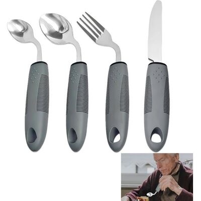 Couverts adaptés anti-tremblement - DOK - 4 pièces - Acier inoxydable - Courbés - Anti-tremblement - Ergonomiques - Publicité Couverts adaptés anti-tremblement - DOK - 4 pièces - Acier inoxydable - Courbés - Anti-tremblement - Ergonomiques - Publicité