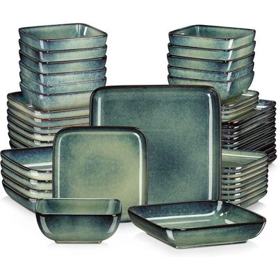 Service de Table 48 Pièces vancasso Assiette Série STERN-G Argile de poterie émaillée au four - Vert Vert - Publicité Service de Table 48 Pièces vancasso Assiette Série STERN-G Argile de poterie émaillée au four - Vert Vert - Publicité