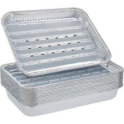 30pcs plateaux jetables pour barbecue - 34 x 23 x 28 cm - En aluminium perforé - Avec trous pour griller barbecue charbon de - Publicité 30pcs plateaux jetables pour barbecue - 34 x 23 x 28 cm - En aluminium perforé - Avec trous pour griller barbecue charbon de - Publicité