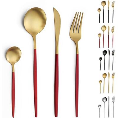KJEHOME 24 Piece Gold + Red Cutlery Set 24 pièces 24p Pièces Or+rouge - Publicité KJEHOME 24 Piece Gold + Red Cutlery Set 24 pièces 24p Pièces Or+rouge - Publicité