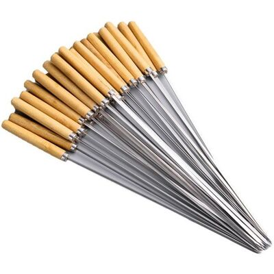 Rexon Brochettes plates pour barbecue en acier inoxydable manche en bois brochettes de mouton outils de barbecue ménagers en plein air - Publicité Rexon Brochettes plates pour barbecue en acier inoxydable manche en bois brochettes de mouton outils de barbecue ménagers en plein air - Publicité