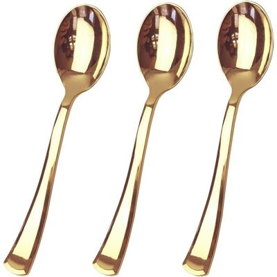 MICH Cuillères en plastique couverts réutilisables et durables pour fêtes et mariages couverts dorés ensemble de 50 cuillères - Publicité MICH Cuillères en plastique couverts réutilisables et durables pour fêtes et mariages couverts dorés ensemble de 50 cuillères - Publicité