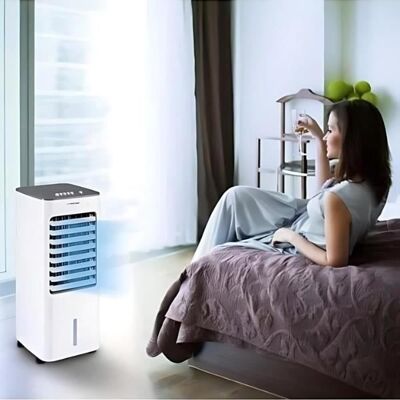 Rafraîchisseur dair - HD4K - DOM473 - 3en1 - 80W - Réservoir 4L - Design contemporain Blanc - Publicité Rafraîchisseur dair - HD4K - DOM473 - 3en1 - 80W - Réservoir 4L - Design contemporain Blanc - Publicité