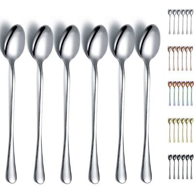 EINNENFFER Lot de 6 Cuillère long manche 19 cm acier inoxydable finition miroir pour cocktail café . Publicité EINNENFFER Lot de 6 Cuillère long manche 19 cm acier inoxydable finition miroir pour cocktail café . Publicité
