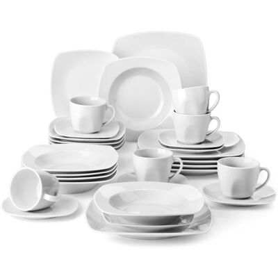 Malacasa Série JULIA 30pcs Service de Table en Porcelaine 6 pcs Assiette à Plates/ Dessert/ Creuses Plat / Café Tasses Soucoupe Blanc - Publicité Malacasa Série JULIA 30pcs Service de Table en Porcelaine 6 pcs Assiette à Plates/ Dessert/ Creuses Plat / Café Tasses Soucoupe Blanc - Publicité