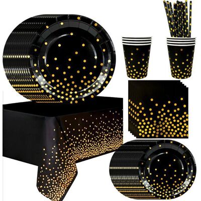 INBOXXARTY Deco Anniversaire Vaisselle kit Noire Or 121pcs Vaisselle de Féte Noire Or Decoration Anniversaire Noir Or Décoration de Fête Noir - Publicité INBOXXARTY Deco Anniversaire Vaisselle kit Noire Or 121pcs Vaisselle de Féte Noire Or Decoration Anniversaire Noir Or Décoration de Fête Noir - Publicité