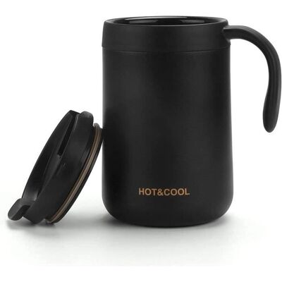 ZGEER Tasse à Café 500 ML - Mug Isotherme Étanche en acier inoxydable avec sous - pour café Chaud et Froid Lait et thé (noir) Noir - Publicité ZGEER Tasse à Café 500 ML - Mug Isotherme Étanche en acier inoxydable avec sous - pour café Chaud et Froid Lait et thé (noir) Noir - Publicité