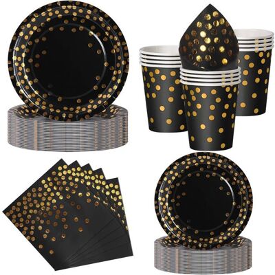 EINNENFFER Set 50 Pièces Vaisselle Jetable Assiettes 23cm et 18cm Gobelets Serviettes Noir Or pour Mariage Anniversaire Fête . Noir - Publicité EINNENFFER Set 50 Pièces Vaisselle Jetable Assiettes 23cm et 18cm Gobelets Serviettes Noir Or pour Mariage Anniversaire Fête . Noir - Publicité