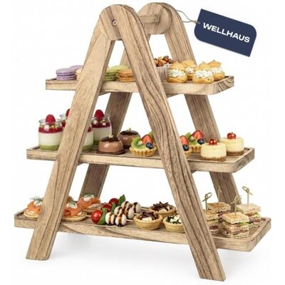 Présentoir à étages en bois 3 niveaux pour apéritif WELLHAUS - Paulownia naturel - Plateaux amovibles gain de place - Publicité Présentoir à étages en bois 3 niveaux pour apéritif WELLHAUS - Paulownia naturel - Plateaux amovibles gain de place - Publicité