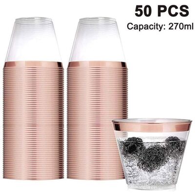 Lot de 50 verres à cocktail en plastique 9 oz – Gobelets transparents pour fêtes et occasions spéciales YYV - Publicité Lot de 50 verres à cocktail en plastique 9 oz – Gobelets transparents pour fêtes et occasions spéciales YYV - Publicité