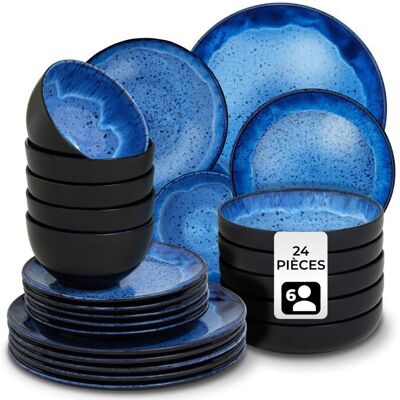 Service - TECTAKE - Set de vaisselle MARE 24 pièces en faïence émaillée 6 personnes fait main compatible lave-vaisselle - Bleu Bleu - Publicité Service - TECTAKE - Set de vaisselle MARE 24 pièces en faïence émaillée 6 personnes fait main compatible lave-vaisselle - Bleu Bleu - Publicité