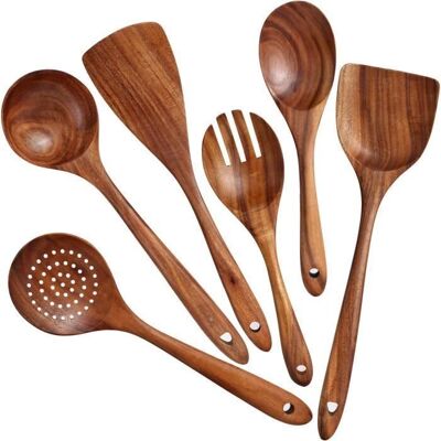 Ustensiles de Cuisine Bois 6pcs Spatule et Cuillères en Bois Accessoires Cuisine Naturels et Sains Antiadhésifs Marron - Publicité Ustensiles de Cuisine Bois 6pcs Spatule et Cuillères en Bois Accessoires Cuisine Naturels et Sains Antiadhésifs Marron - Publicité