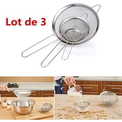 Lot de 3 Passoires mailles fines avec Poignée Tamis de Cuisine - 8cm 12cm et 18cm - Publicité Lot de 3 Passoires mailles fines avec Poignée Tamis de Cuisine - 8cm 12cm et 18cm - Publicité