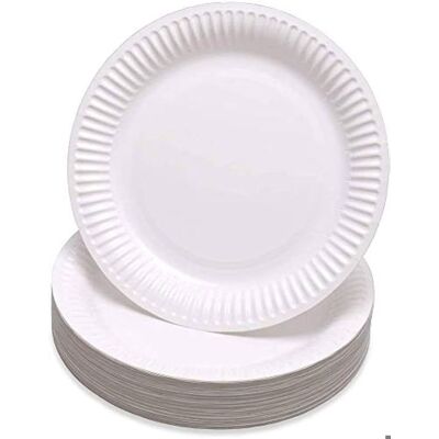 SANS MARQUE 100 x assiettes jetables en carton blanc 23cm écologiques Blanc - Publicité SANS MARQUE 100 x assiettes jetables en carton blanc 23cm écologiques Blanc - Publicité