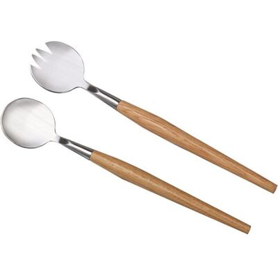 Couverts à salade - Inox - 2 pièces - Cuillère et fourchette - Manche en bois - Compatible lave-vaisselle - Publicité Couverts à salade - Inox - 2 pièces - Cuillère et fourchette - Manche en bois - Compatible lave-vaisselle - Publicité