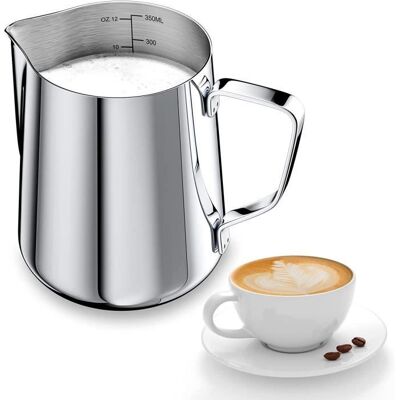 ZHUODIKE 350ml Pot à Lait 304 Inox pour Mousser le Lait Pichet Lait Inox avec Marque de Mesure 12oz Tasse a Cafe Pichet Inox pour - Publicité ZHUODIKE 350ml Pot à Lait 304 Inox pour Mousser le Lait Pichet Lait Inox avec Marque de Mesure 12oz Tasse a Cafe Pichet Inox pour - Publicité