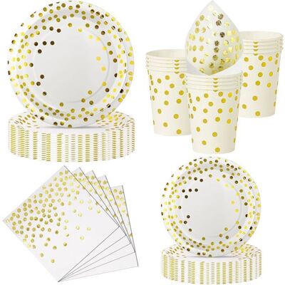 EINNENFFER Set 50 Pièces Vaisselle Jetable Assiettes 23cm et 18cm Gobelets Robustes Serviettes Blanc Or Mariage Anniversaire . Blanc - Publicité EINNENFFER Set 50 Pièces Vaisselle Jetable Assiettes 23cm et 18cm Gobelets Robustes Serviettes Blanc Or Mariage Anniversaire . Blanc - Publicité