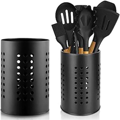 RNEMITERY 2 porte-couverts acier inoxydable noir pot ustensile cuisine. Label - Publicité RNEMITERY 2 porte-couverts acier inoxydable noir pot ustensile cuisine. Label - Publicité