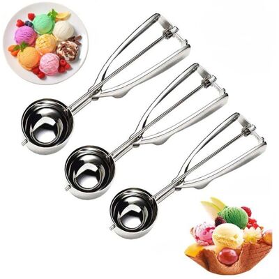 BEIJIYI Ensemble de cuillères à glace 3 pièces en acier inoxydable avec gâchette pour cuillère à glace petitemoyennegrande - Publicité BEIJIYI Ensemble de cuillères à glace 3 pièces en acier inoxydable avec gâchette pour cuillère à glace petitemoyennegrande - Publicité