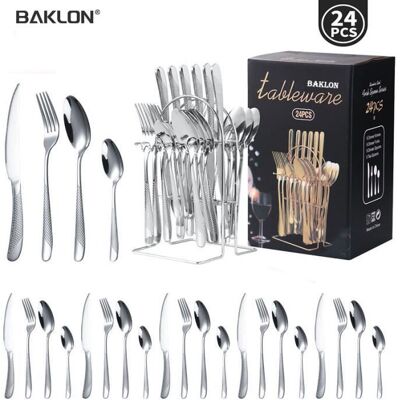 BAKLON Ensemble de couverts - Inox - 24 pièces - Service pour 6 personnes - Compatible lave-vaisselle - Poli miroir Blanc - Publicité BAKLON Ensemble de couverts - Inox - 24 pièces - Service pour 6 personnes - Compatible lave-vaisselle - Poli miroir Blanc - Publicité