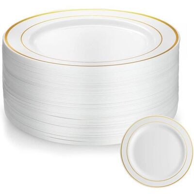 XVX 50 Pièces Assiette 20cm Assiette Plastique Reutilisable Avec Bordure Dorée Assiettes en Plastique Blanc Assiettes pour Mar ASSIETTE - Publicité XVX 50 Pièces Assiette 20cm Assiette Plastique Reutilisable Avec Bordure Dorée Assiettes en Plastique Blanc Assiettes pour Mar ASSIETTE - Publicité