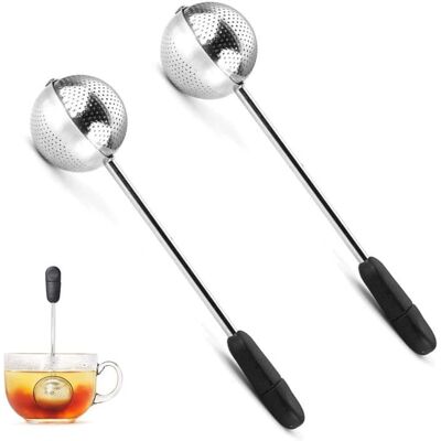 NOBRAND Infuseur boule à thé rotative (lot de 2) Cuillère passoire à thé en acier inoxydable Poignée ergonomique - Publicité NOBRAND Infuseur boule à thé rotative (lot de 2) Cuillère passoire à thé en acier inoxydable Poignée ergonomique - Publicité