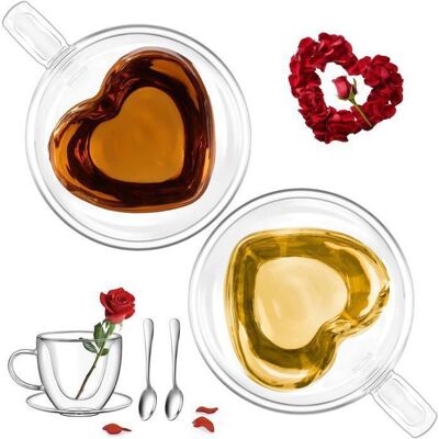 ADTOBAST Lot de 2 Tasse à Café Double paroi en forme de cœur de 180ml - Pour café cappuccino latte pour couples parents-ATOBAST - Publicité ADTOBAST Lot de 2 Tasse à Café Double paroi en forme de cœur de 180ml - Pour café cappuccino latte pour couples parents-ATOBAST - Publicité