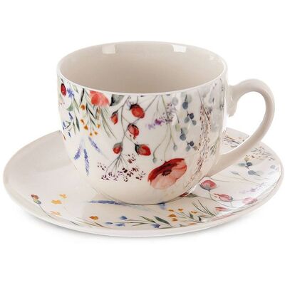 Tasse avec soucoupe en porcelaine - ORION - Maki - 260 ml - Blanc - Motif floral - Compatible lave-vaisselle Blanc - Publicité Tasse avec soucoupe en porcelaine - ORION - Maki - 260 ml - Blanc - Motif floral - Compatible lave-vaisselle Blanc - Publicité